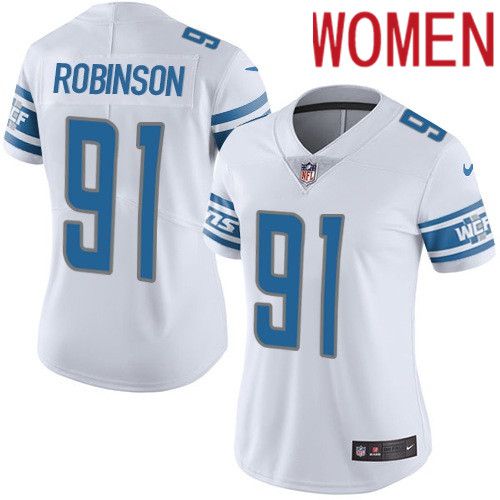 Women Detroit Lions 91 AShawn Robinson Nike White Vapor Limited NFL Jersey